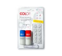 COLOP Teacher Stamps for Classroom, Red & Blue Self-Inking, 10 Designs Kit | Red & blue self-inking teacher stamps with 10 swap-in designs like Great Job and Up to 5,000 stamps per pad for grading.