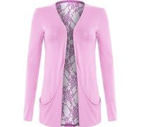 Colop Womans LACE Back Open Pocket Cardigan Ladies Long Sleeve UK Size 8-26 (Baby Pink, 20-22)