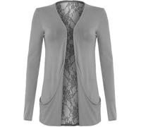 Colop WOMANS LACE BACK OPEN POCKET CARDIGAN LADIES LONG SLEEVE UK SIZE 8-26 (Silver Grey, 20-22)