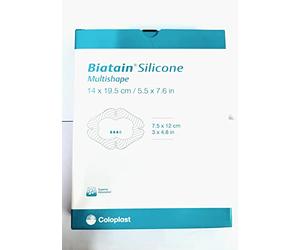 Coloplast 33408 Biatain Silicone Foam Dressing, Multishape, Blue/White, 14cm x 19.5cm, Pack of 5