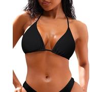Coloquin Women's Bikini Top Sexy Triangle Bikini Tops Padded String Bikinis Swimwear Black 2XL