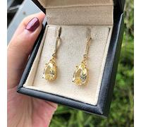 Color 9 * 13mm Citrine Diamond Earrings Real Fine Jewelry Drop Earrings Wedding Engagement Gift for Women