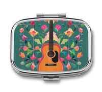 Color Acoustic and Guitar Pill Box 2 Compartment - Small Metal Medicine Organizer Portable Pill Case for Purse Pocket Travel Vitamin Organizer for Men Women, BPA-Free