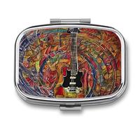 Color Acoustic and Guitar pilldispenser with Mirror 2 Compartments Waterproof PillCase for Purse Pocket Non-Slip Grip Travel Medicine Organizer Container Box for Vitamin Fish Oil Supplement