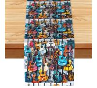 Color Acoustic and Guitars Multi Purpose Table Runner 13x72in, Versatile Table Cloth for Piano, Balcony, Hotel & Guest Room Decor