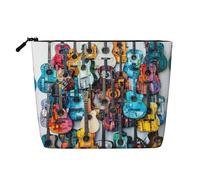 Color Acoustic and Guitars Print Cosmetic Bag for Women,Faux Linen Makeup Bag Large Capacity,Perfect for Travel Daily Use