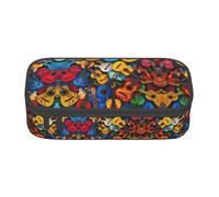 Color Acoustic and Guitars Print Fashionable Functional Pencil Case Convenient Daily Use Storage Makeup Toiletries