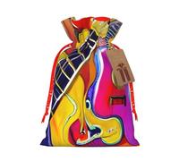 Color Acoustic And Guitars Print Gift Reusable Drawstring Pouches For Party Favors Seasonal Winter Celebration Bags