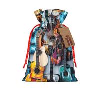 Color Acoustic And Guitars Print Gift Reusable Drawstring Pouches For Party Favors Seasonal Winter Celebration Bags
