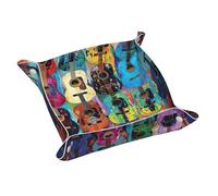Color Acoustic And Guitars Print Leather Valet Tray For Women,Travel Organizer, Trinket Jewelry Cosmetic Organizer Tray