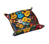 Color Acoustic And Guitars Print Leather Valet Tray For Women,Travel Organizer, Trinket Jewelry Cosmetic Organizer Tray