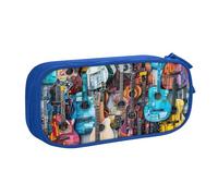 Color Acoustic and Guitars Print Pencil Case, Large Capacity Pen Case Bag Pouch Holder Stationery Desk Organizer with Zipper for School & Office Supplies