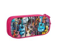 Color Acoustic and Guitars Print Pencil Case, Large Capacity Pen Case Bag Pouch Holder Stationery Desk Organizer with Zipper for School & Office Supplies
