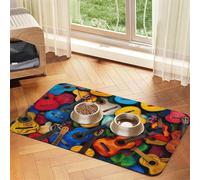 Color Acoustic and Guitars print PU Leather Feeding Mat for Dogs Cats Pet Food Mat Absorbent Non-Slip Rubber Bottom