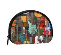 Color Acoustic and Guitars Printed Mini Coin Pouch, Shell Shape Zip Around Wallet, Small Zipper Pouch for Cash, Cards, Keys, Lipstick, Storage Pouch, Travel Organizer