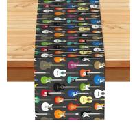 Color Acoustic and Guitars Printed Table Runner 13x72in, Spring Decor Table Cloth for Kitchen Dining Table & Holiday Family Gatherings