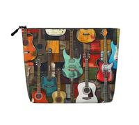 Color Acoustic and Guitars Printed Travel Makeup Bag Imitation Linen Cosmetic Bags Waterproof Cosmetic Case Organizer for Women