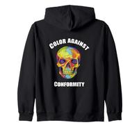 Color Against Conformity Bold Colorful Skull Art Zip Hoodie