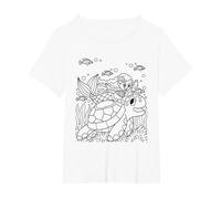 Color and Paint Your own Mermaid sea Turtle T-Shirt, Women's Plus, White, 1X