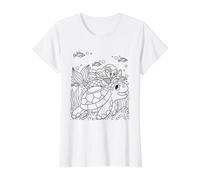 Color and Paint Your own Mermaid sea Turtle Value Graphic T-Shirt, Women, White, M