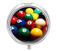 Color Billiards Pill Box 3 Compartment Small, Personalized Pill Organizer with Mirror, Portable Pill Case for Pocket Or Purse, Round Pill Containe Travel Gifts, Pill Holder