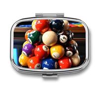 Color Billiards Pill Box, Portable Pill Organizer, Medicine Pill Container with Mirror and 2 Compartments, Daily Medicine Organizer, Travel Pill Case for Pocket Or Purse