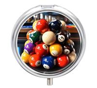 Color Billiards Pill Box Round Portable Small Pill Case Waterproof Travel Pill Box Organizer for Pocket Purse and Daily Convenience