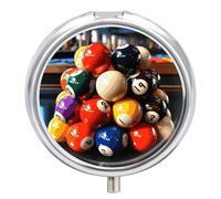 Color Billiards Round Pill Box Travel Portable Pill Case 23 Compartment Medicine Metal Tablet Vitamin Holder Organizer for Purse Pocket