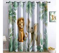 Color Blackout Curtains for Bedroom W 46" X L 72" Drop Eyelet Curtains for Living Room Nursary, Cute Watercolor Animals Elephants Lions Printed Thermal Insulated Curtains - 2 Panels
