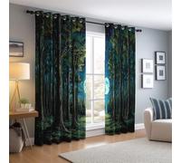 Color Blackout Curtains W 46" x L 54", Fantasy Woods Night Sky Moon printed curtains for bedrooms - Brushed microfiber material for thermal insulation and energy saving Suitable for room 2 Panels