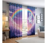 Color Blackout Curtains W 52" x L 54", Fantasy Arches Forest Pegasus printed curtains for bedrooms - Brushed microfiber material for thermal insulation and energy saving Suitable for room 2 Panels