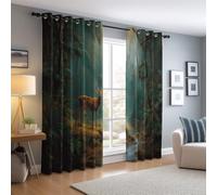 Color Blackout Curtains W 52" x L 54", Tropical Forest Animals Deer printed curtains for bedrooms - Brushed microfiber material for thermal insulation and energy saving Suitable for room 2 Panels