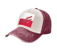 Color Block Distressed Denim Cap Vintage Washed Baseball Hat Breathable Cotton Unisex Adjustable Dad Hat for Casual Outdoor Travel and Driving National Flag Print Dark Red One Size