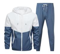 Color Block Mens 2 Piece Tracksuit Lightweight Zip Hooded Jacket and Pants Casual Sport Sweatsuits Fashion Joggers Sport Set Full Set Blue L