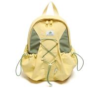 Color Block Nylon Backpack, 12 Inch Outdoor Rucksack for Daily Use,Yellow | Drawstring Front Pocket, Bungee Cord Design, Breathable Curved Straps for Hiking and Trips