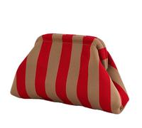 Color Block Purses - Woven Kiss Lock, Compact Knit Bag | Foldable Hook Closure, Elegant Textured Pellet Sheath, Stylish Mini Glis Fashion Handbag, Red Gold, Se référer à la description