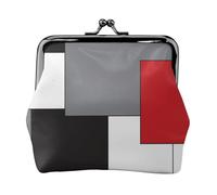 Color Block Red Black Gray White, PU Leather Coin Purse, Small Wallets, Change Pouch with Kiss Lock Clasp Buckle, Change Purse