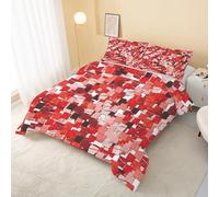 Color Block Red Pink Coverless Duvet Single 7.5 Tog, Geometry Soft Quilt for Kids Boys Girls, Lightweight Comforter Set for All Seasons, Easy Care Bedding Single Bed Size W&102