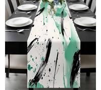 Color Block Table Runner 13x90 Inches Long Modernism Minimalist Art Green Black Cotton Linen Table Runner Burlap Style for Dinner Table Party Decor Tabletop Decorations
