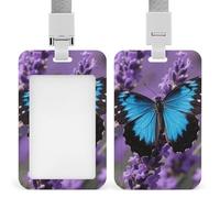 Color Blue Butterfly ID Badge Holder - Retractable Badge Reel, Vertical Card Name Tag Holder with Breakaway Lanyard, ID Cards Holders Case for Nurse Security Staff Women Men