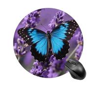 Color Blue Butterfly Mouse Pad Round Laptop Mouse Mat Cute Computer Mousepad Keyboard Pad Non-Slip Desk Pads for Gaming Office Work Home