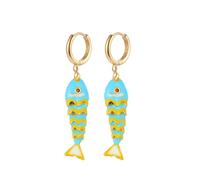 Color Boho Fish Earring for Women, Gold Huggie Hoops Dangle Colorful enamel Summer Beach 3D Stereo Tiny Fish Drop Earrings Ocean Minimalist Statement Jewelry Gift, 1.5*0.8, Copper, Cubic Zirconia