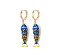 Color Boho Fish Earring for Women, Gold Huggie Hoops Dangle Colorful enamel Summer Beach 3D Stereo Tiny Fish Drop Earrings Ocean Minimalist Statement Jewelry Gift, 1.5*0.8, Copper, Cubic Zirconia