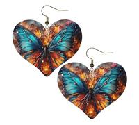 Color butterfly background Leather Earrings for Women Heart Earring Lightweight Dangle Earrings Jewelry Gifts