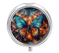 Color Butterfly Background Pill Box Medicine Pill Organizer 3 Compartment Daily Pill Case Small Pill Container Round Pill Holder Travel Pill Box Metal Pill Case for Purse Pocket