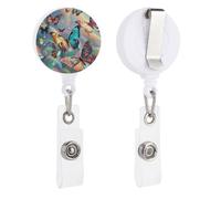 Color Butterfly Background Retractable Badge Reel - Personalized ID Name Badge Holder with Lanyard Cute Badges Reel Holder Round Nurse Doctor Name Tag Badges Clip for Work