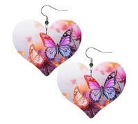 Color Butterfly Flower Leather Earrings for Women Heart Dangle Earrings Lightweight Drop Earring Jewelry Gift