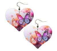 Color Butterfly Flower Leather Earrings for Women Heart Dangle Earrings Lightweight Drop Earring Jewelry Gift