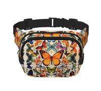 Color Butterfly Pattern trendy fashionable waist bag, unisex travel sports messenger bag