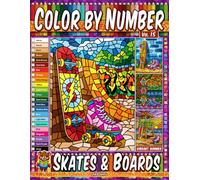 Color by Number Vol. 15 - Skates and Boards: Vibrant Summer Edition - 20 Pages in Diverse Art Styles - Skateboards And Sunny Skating Adventures